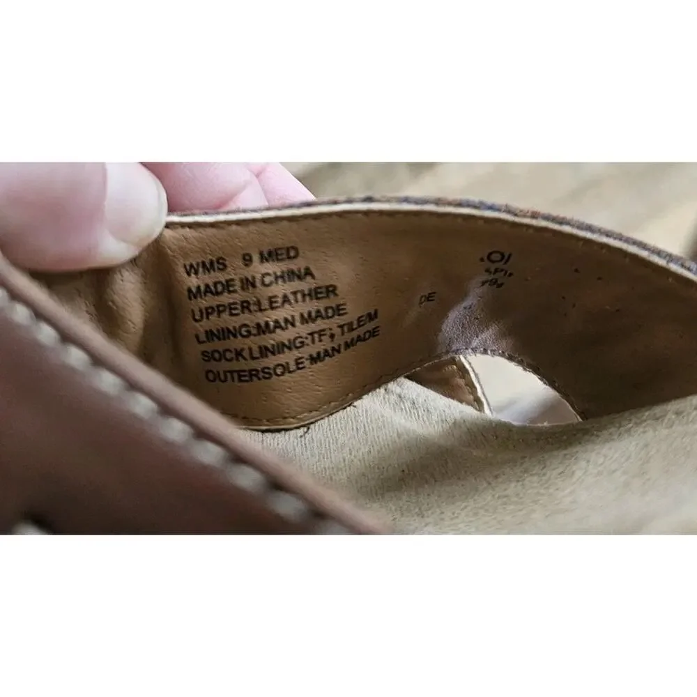 Eddie Bauer Sandals Women's Wedge Leather‎ 9 Stitched Bohemian Beach Vacation